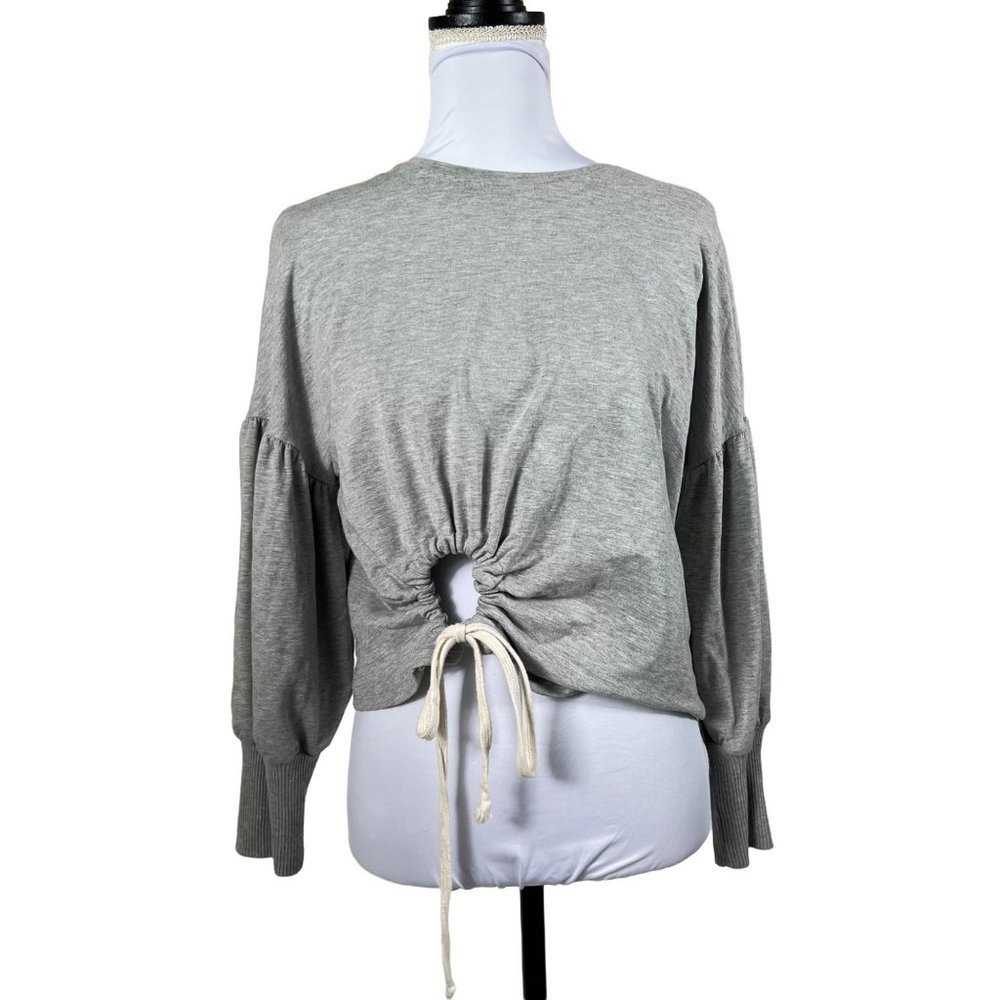Zara Light Gray Drawstring Back-Detail Long Sleeve Top
